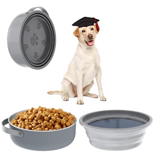 40 Oz Travel Dog Bowls with Lid, Collapsible Water Bowl BPA-Free, Stainless Steel Pet Food Bowl - 2in1 Portable Dog Bowls - Puppy Trip Camping Travel Essentials