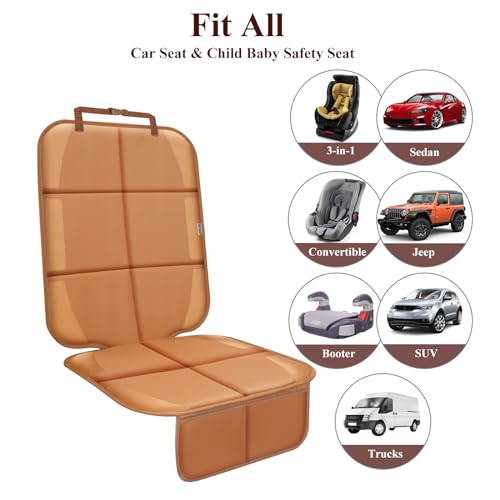 Meolsaek Car Seat Protector for Child Car Seat, Durable 600D Fabric Waterproof Car Seat Cover with Thick Pad Non-Slip Backing，No Imprints (Tan-2 pcs) - color: Tan-2 pcs