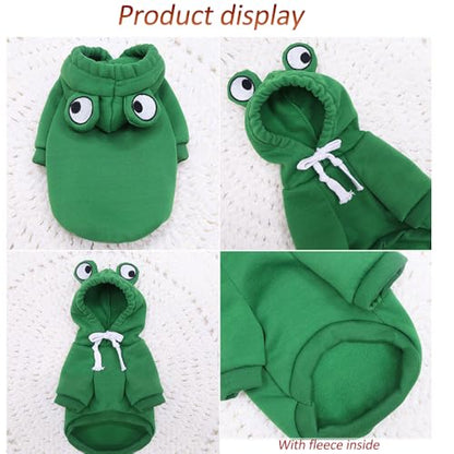 Happy Dog Hoodies for Small Dogs and Cats - Funny Puppy Sweatshirt Coat - Winter, Halloween Frog Costume - Green, Large - color: Green-1, size: Large