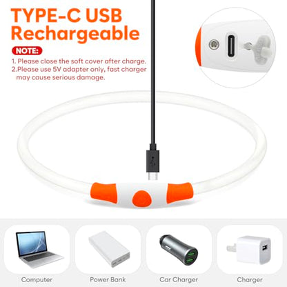 HIGO Light Up Dog Collar USB Rechargeable LED Dog Collar Glow in The Dark, TPU Flash Dog Necklace Light Make Your Dogs Be Visible& Safe (Orange) - color: Orange