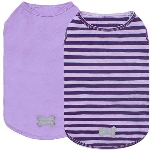 KYEESE 2Pack Dog Shirt, Soft Striped Dogs T Shirts, Lightweight Doggie Tank Top Cat Clothes, Sleeveless Dog Shirt for Small Dogs, Stretchy Pet Vest, Purple, Small - color: 03# 2Pack (Purple+Purple Striped), size: Small (4-7lbs)