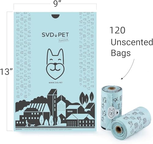 SVD.PET Dog Poop Bags, 120 Unscented Doggie Poo Bags, with Waste Bag Holder, Extra Thick With 100% Leak-Proof Guarantee (8 Rolls, 120 count) - color: 120 Poop Bags w/ Black Holder