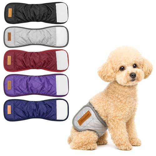 5 Pack Washable Reusable Dog Diaper, Belly Bands for Male Dogs, Quilted Ultra-Absorbent Leak-Proof Wraps for Training & Incontinence, 5 Colors(M) - color: Burgundy, black, dark blue, gray, purple, size: M