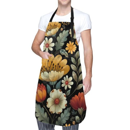 Sweetshow Cute Dog Apron with 2 Pockets and Adjustable Neck Waterproof Kitchen Cooking Dog Grooming Aprons for Women Men - color: Flower