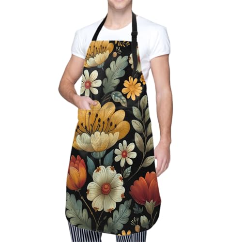 Sweetshow Cute Dog Apron with 2 Pockets and Adjustable Neck Waterproof Kitchen Cooking Dog Grooming Aprons for Women Men - color: Flower