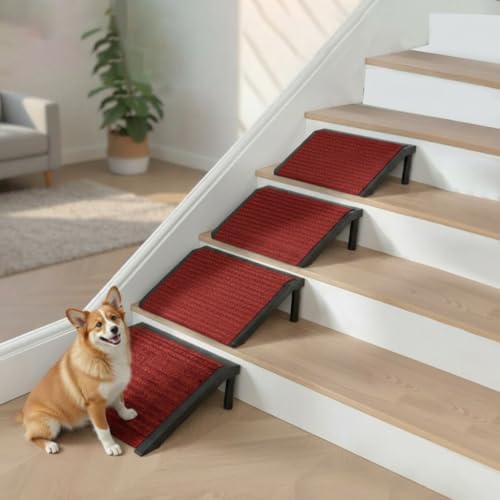 Dog Ramp for Stairs – Non-Slip Pet Steps with Locked-in Carpet & Iron Frame, Helps Senior Dogs & Small Breeds Climb Safely (Cinnabar-4 Pack) - size: Cinnabar-4 PACK