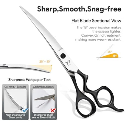 Dog Grooming Scissors,Curved Chunkers Shears Deg Grooming with Safety Round Tips, Sharp and Comfortable 4 in 1 Dog Scissers for Grooming