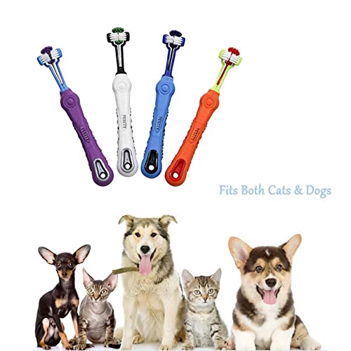 Orgrimmar 4 Pcs 3-Sided Pet Toothbrush Dog Cat Mouth Dental Teeth Care | Pet Brush for Bad Breath Tartar Cleaning - color: Multicolor-4