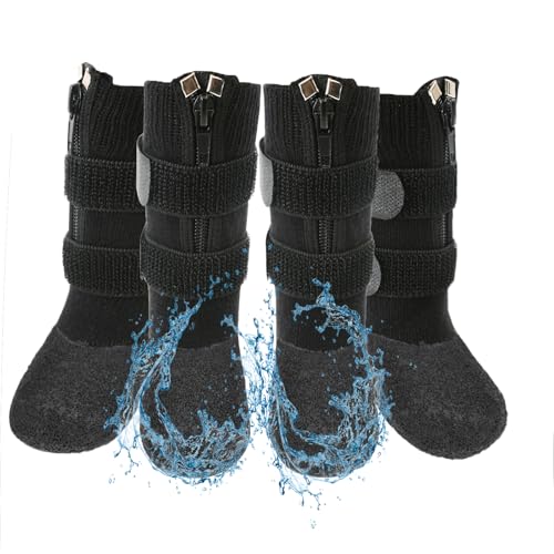 VALFRID Waterproof Grip Dog Shoes,Anti-Slip Dog Socks Boots,Zipper Dogs Booties Paw Protectors for Hardwood Floor,Indoor and Outdoor for Small Medium Large Dogs Black - size: Size 1