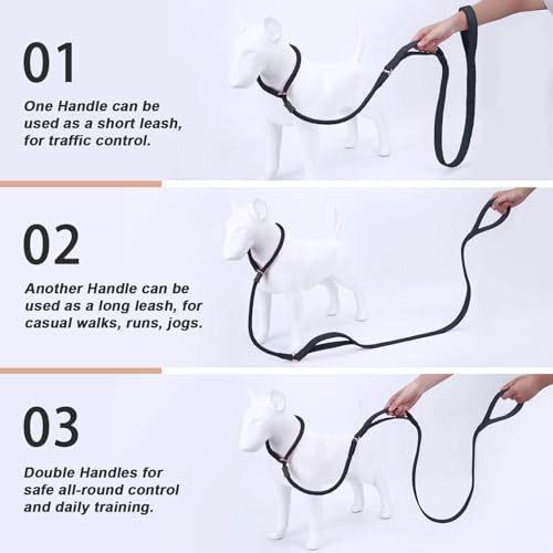 Slip Lead Dog Leash, Soft Leather Dog Training Leash with Double Handle, Heavy Duty Nylon Dog Lead Slip Lead and Collar, No Pull Walk for Medium Large Small Dogs 6ft Black - color: Black, size: 6ft