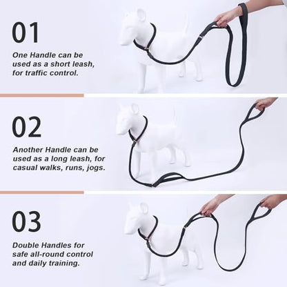 Slip Lead Dog Leash, Soft Leather Dog Training Leash with Double Handle, Heavy Duty Nylon Dog Lead Slip Lead and Collar, No Pull Walk for Medium Large Small Dogs 6ft Black - color: Black, size: 6ft