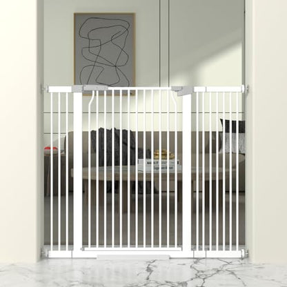 41" Extra Tall Cat Gate for Doorway, 40.6-49.1'' Metal Pet Baby Safe Gate, Extra Wide Pressure Mounted Child Door with Expansion Kit, No Drilling Cat Fence Indoor, Tall Dog Gate, White - size: 29.6-49.1''W