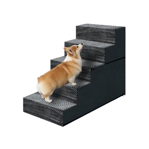 23" H Dog Stairs for Small and Medium Dogs 5-Step Ramps for High Beds and Couch Non-Slip Extra Wide Pet Stairs for Old Dogs and Puppy and Cat - Stable & Durable with Machine Washable Cover Indoor