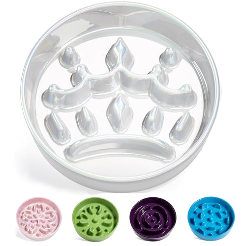 LE TAUCI Ceramic Slow Feeder Dog Bowls Small Breed, 0.6 Cups Dog Food Dish for Fast Eaters, Puzzle Bowl for Small Dogs and Cats,Crown Silver - color: Crown Silver, size: S-0.6 Cups