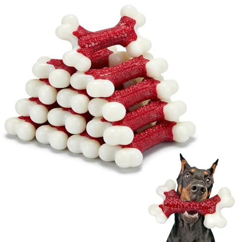 Kseroo 10-Pack Dog Chew Toys, Red, Beef Flavored, Large Dogs | Indestructible for Aggressive Chewers, Hard Nylon Bone, Tough Chew Toys, Keeps Dogs Busy, Medium to Large Breed