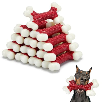 Kseroo 10-Pack Dog Chew Toys, Red, Beef Flavored, Large Dogs | Indestructible for Aggressive Chewers, Hard Nylon Bone, Tough Chew Toys, Keeps Dogs Busy, Medium to Large Breed