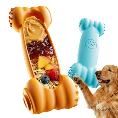 FOXMM 2-Pack Freeze Toys for Dogs Slow Feeder Dog Lick Bone Indestructible Chew Toy for Aggressive Chewers,Puppy Teething Relief,Fillable Enrichment Treat Toy Suitable for Small & Medium Breed(Nylon)