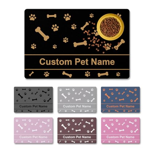 Personalized Dog Food Mat for Floor Waterproof, Custom Pet Feeding Mat with Name and Photo, Super Absorbent Dog Bowl Mat for Food and Water, Non-Slip Rubber Backing Pet Placemat for Cat Puppy - color: Color1