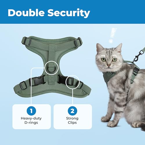 Voyager Escape-Proof Step-in Lock Cat Harness & 5ft Neoprene-Handle Leash Set All-Weather Mesh with Reflective Stitching for Small to Large Cats by Best Pet Supplies, Moss Green (327), XXS - color: Moss Green, size: XXS (Chest: 11.5 - 14")