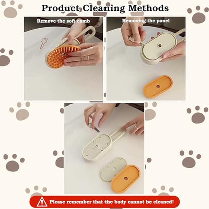 2 Pcs Pet Spray Massage Brush, Cat Hair Steam Brush for Shedding,Cleaning Pet Brush for Massage and Bathing with One Click Spray,Silicone Grooming Spray Comb with 360° Rotating Arm - color: White+khaki