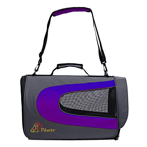 Pawer 18” x 11”x 11” Soft-Sided Foldable Airline Approved Pet Carrier for Cat, Puppy and Small Dog, Washable 600D Oxford Fabric, with Handle and Strap for Carry, Multiple Colors Available - color: Grey+Violet