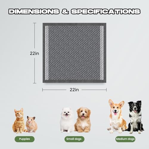 Charcoal Puppy Pads 100 Counts,22"x22" Dog Pee Pads Small Disposable Activated Carbon Super Absorbent Full Edge-Wrapping Pee Pads Odor-Control Training Pads for Doggie Cats Rabbits - size: 100 Count (22"x22")
