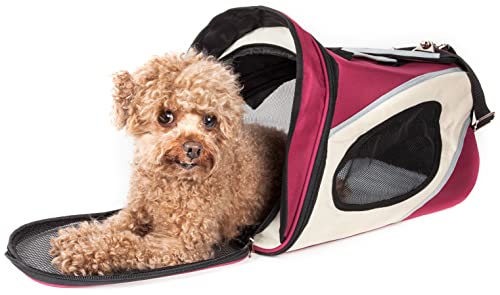 Pet Life ® 'Phenom-Air' Travel Collapsable Folding Airline Approved Cat and Dog Pet Carrier with Shoulder Straps and Pouch - color: Red, size: One Size