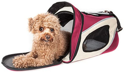 Pet Life ® 'Phenom-Air' Travel Collapsable Folding Airline Approved Cat and Dog Pet Carrier with Shoulder Straps and Pouch - color: Red, size: One Size