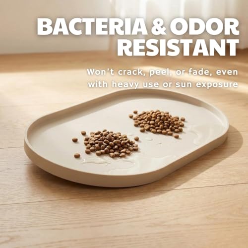 Oval Silicone Dog Food Mat - 19"x11" Aesthetic Pet Feeding Mat for 2 Bowls, BPA-Free Food Grade Silicone Mat with Raised Edges to Contain Spills, Waterproof & Non-Slip Dog Mat for Floors, Beige