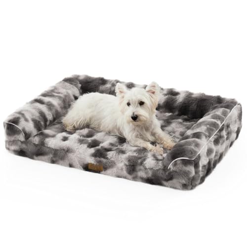 Faux Fur Orthopedic Dog Bed, Dog Bed for Large Size, Supportive Foam Pet Sofa with Waterproof Lining Cover, Washable U-Shaped Pet Couch with Anti-Slip Bottom, Tie-dye Grey L 36x27x6.5 inch - color: Tie-dye Grey, size: L (36x27x6.5 inch)