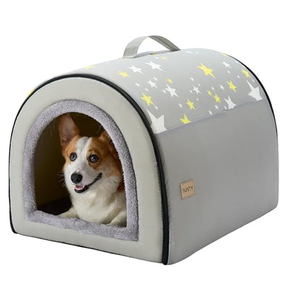 Jiupety Indoor Dog House, 2-in-1 Portable Foldable House Bed with Cover, Pet Tent & Cave Bed for Medium Dogs, XL(28"×21"×19"), Up to 40 Lb, Grey - style: XL