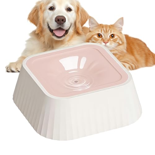 Spill Proof Dog Water Bowl 37oz, Large Capacity No Drip Pet Dispenser with Non-Slip Base, Slow Water Bowl for Dogs Puppies Indoor Outdoor Use, 22x22x8cm - color: Pink