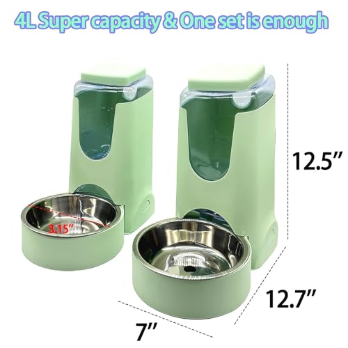 Pets Automatic Gravity Feeder Dogs 2.8L Food & 4L Water Dispenser Set with Stainless Steel Bowl for Small Medium Big Puppy Kitten(Light Green) - color: Light Green