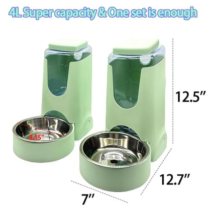 Pets Automatic Gravity Feeder Dogs 2.8L Food & 4L Water Dispenser Set with Stainless Steel Bowl for Small Medium Big Puppy Kitten(Light Green) - color: Light Green
