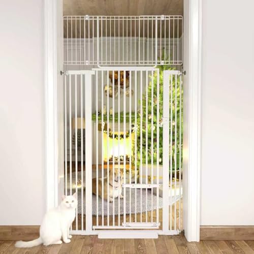 71" Extra Tall Cat Gate 29.5-40.6 Wide Pet gate for Doorway Pet Gate with Cat Doors NO Drilling Pressure Mount Kit for Cats and Dogs Indoor Doorways liveing Room Bedroom-White - color: White, size: 29.5-40.6"W , 71"H