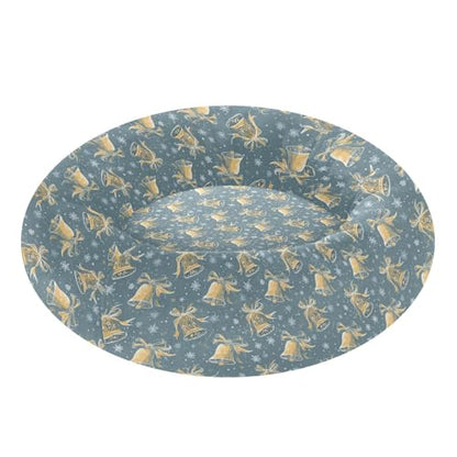 Pet Bed Santa Golden Bells Blue Cat Snuggler Soft Winter Cushion, Cozy Round Bolster Nest for Indoor Kittens & Small Pets 15" - size: X-Small