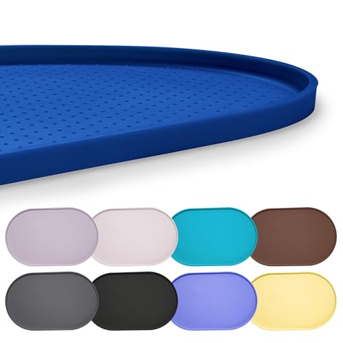 Hubulk 100% Waterproof Silicone Pet Feeding Mat with Raised Edge for Food and Water, Dog Bowl Mats, Cat Bowls Placemat with High Lip Protects Floor for Cats and Dogs (Navy Blue, 16" L x 10" W) - color: Navy Blue, size: 16"L x 10"W