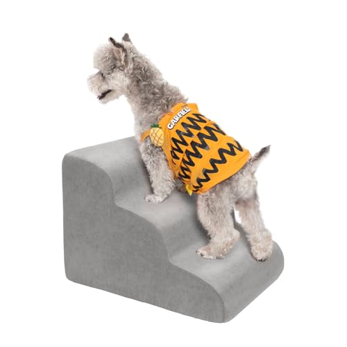 MEWANG Dog Stairs for Small & Medium Dogs and Old Cats –3/4/ 5 Steps High-Density Foam Pet Ramp for Bed & Couch, Non-Slip, Washable Cover, Grey (Round Corner, 3 Steps: 17.95''×14.96''×13.70'', 2) - color: Round Corner, size: 3 steps: 17.95''L×14.96''W×13.