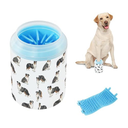 Dogs White Print Dog Paw Cleaner Cup with Soft Silicone Brush, Portable Small Lightweight Muddy Paw Washer for Dogs, Easy to Use Pet Foot Cleaner