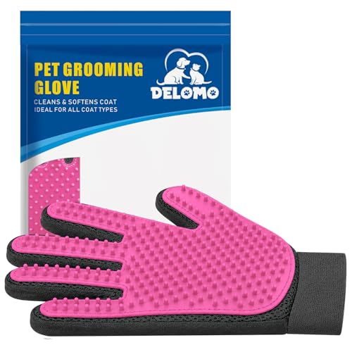 Pet Hair Remover Glove - Gentle Pet Grooming Glove Brush - Deshedding Glove - Massage Mitt with Enhanced Five Finger Design - Perfect for Dogs & Cats with Long & Short Fur - 1 Pack (Right-hand), Pink - color: Pink