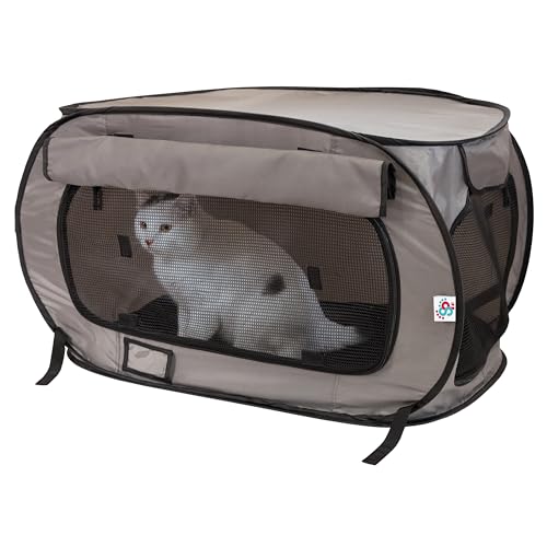 SportPet Designs Large Pop Open Kennel, Portable Cat Cage Kennel, Waterproof Pet bed, Carrier Collection - color: Tan