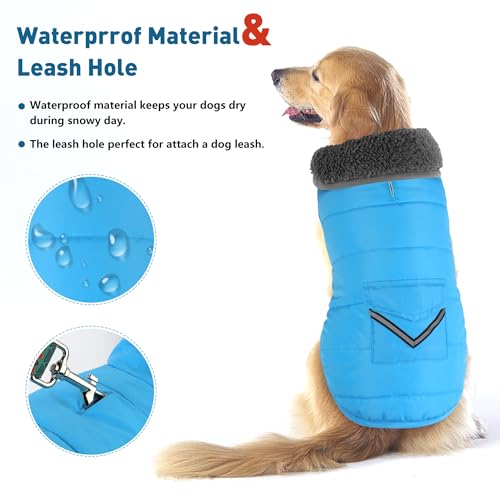 Petglad Dog Coat, Waterproof Dog Winter Jacket with Pocket, Reflective Adjustable Pet Snow Vest, Warm Cozy Fleece Sweater for Small Medium Extra Large Dogs - Sky Blue, L - color: Sky Blue, size: L(Chest Girth:20.1-26.8")