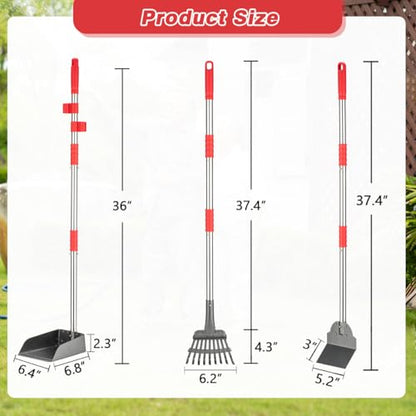 FUSBUNTY Pooper Scooper, Long Handle Dog Pooper Scooper, Heavy Duty Stainless Steel Rake with Tray & Spade Set for Pet Waste Removal, for Grass, Dirt or Gravel - color: Red-Standard