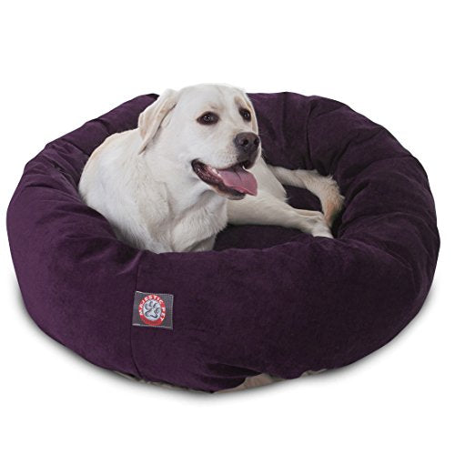 Majestic Pet 40 Inch Micro Velvet Calming Dog Bed Washable – Cozy Soft Round Dog Bed with Spine for Head Support - Fluffy Donut Puppy Mat 40x29x9 (inch) Large – Aubergine - color: Aubergine