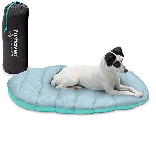 Furhaven Outdoor Travel Dog Bed for Small Dogs w/ Carry Bag, Washable & Foldable, Great for Crates & Kennels - Trail Pup Travel Pillow Mat w/ Stuff Sack Bag - Aqua/Granite Gray, Small - color: Aqua/Granite Gray, size: Small