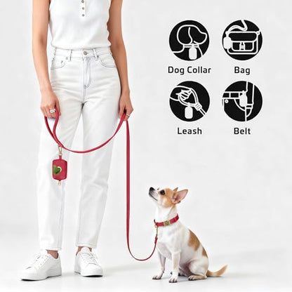 Didog Stylish Dog Poop Bag Holder for Leash, Easy-Pull and Colorful PU Leather Dog Poop Bag Dispenser with Metal Clip, Includes 1 Roll Pet Waste Bag for Daily Walking,Red - color: Red
