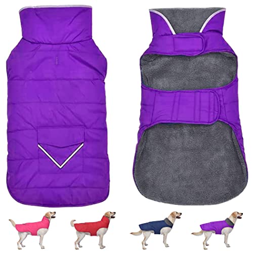 Petglad Dog Coat, Waterproof Dog Winter Jacket with Pocket, Reflective Adjustable Pet Snow Vest, Warm Cozy Fleece Sweater for Small Medium Extra Large Dogs - Purple, XS - color: Purple, size: XS(Chest Girth:8.7-12.6")
