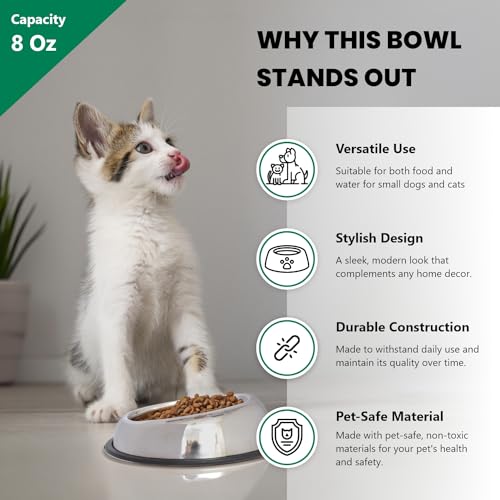 Iconic Pet 1 Cup/8 Oz Heavy Weight Non-Skid Stainless Steel High Back Pet Food/Water Bowls with Removable Anti Skid Rubber Ring - Dog/Cat Feeding Bowl in Unique Design, Dishwasher Safe - size: 1 Cup/8 oz.