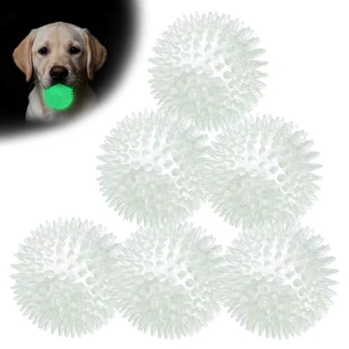 petizer 2.5 Inch 6 Pack Glowing Squeaky Ball for Dogs - Durable Rubber Spiky Balls for Small Dog, Bouncy Glow in the Dark Fetching Balls Indoors & Outdoors, Puppy Teething Chew & Training Toys - size: 2.5‘’