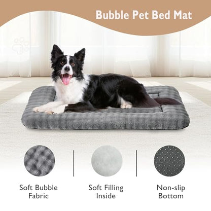 Dog Bed Mat Crate Pad for Large Dogs, Washable Soft Pet Sleeping Mat Kennel Pad with 3D Bubble Pattern, Grey, 36"x 23" - color: Grey, size: 36"L x 23"W x 1.5"Th